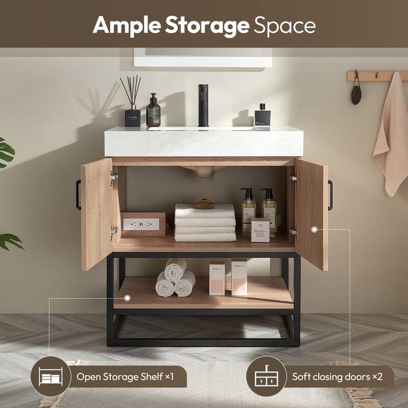 Alistair Single Bath Vanity with White Grain Stone Top without Mirror