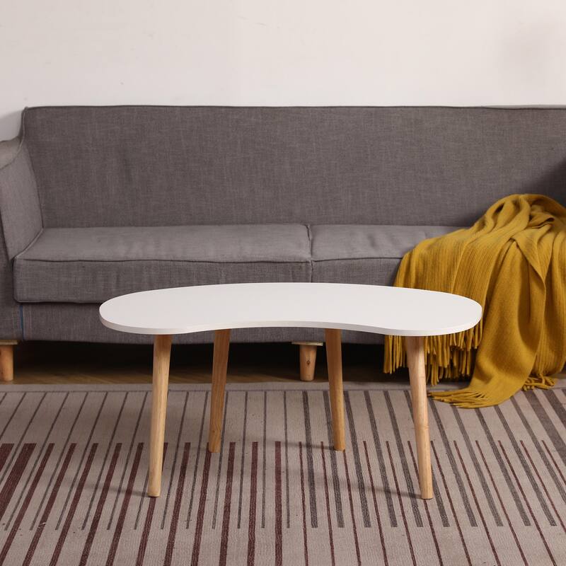 Nut Shape Coffee Table with Solid Wood Legs - White