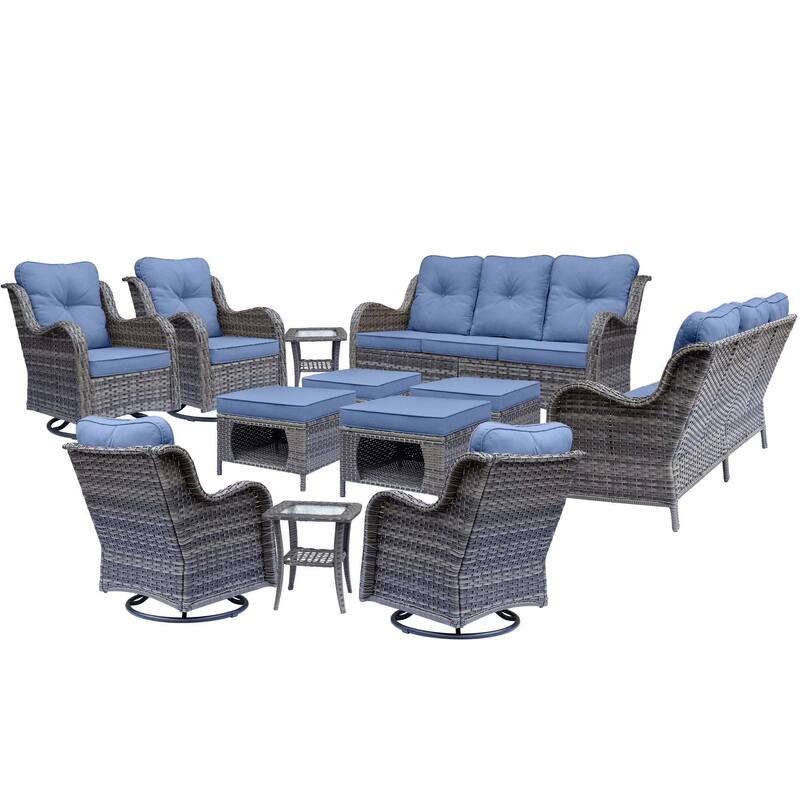 12 Piece Outdoor Wicker Patio Furniture Swivel Glider Chairs Set