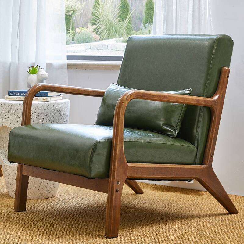 Glitzhome 30.75"H Mid-Century Modern PU Leather Accent Armchair with Rubberwood Frame - 25.75"L x 33.75"W x 30.75"H