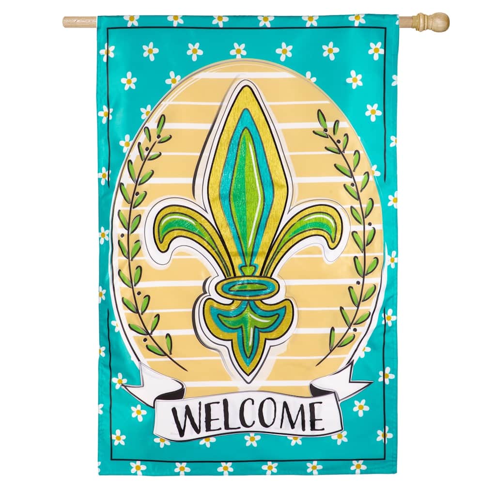 Fleur De Lis Welcome Applique House Flag