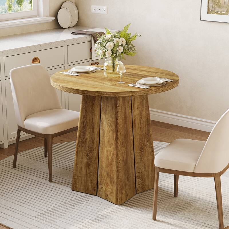 31.5" Round Dining Table for 2 People, Dining Room Table for Living Room, Circle Kitchen Table with Pedestal Base