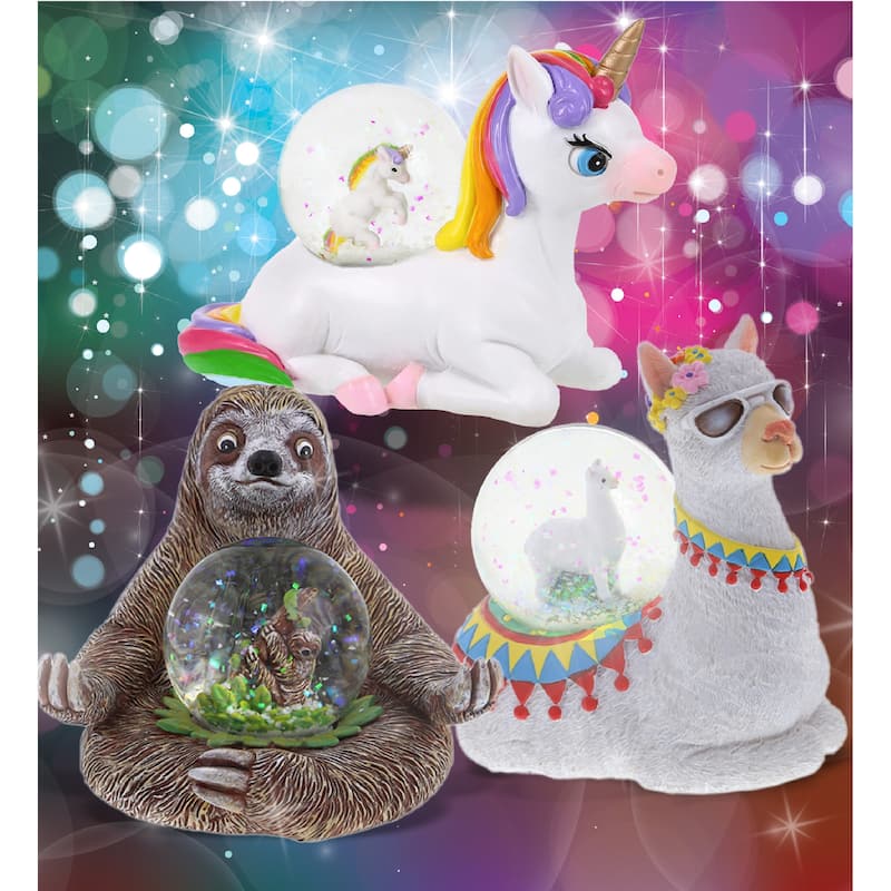 CoTa Global Unicorn, Sloth, Llama Snow Globe Set of 3 - 45mm - 3.5 H x4 Lx 3.5W