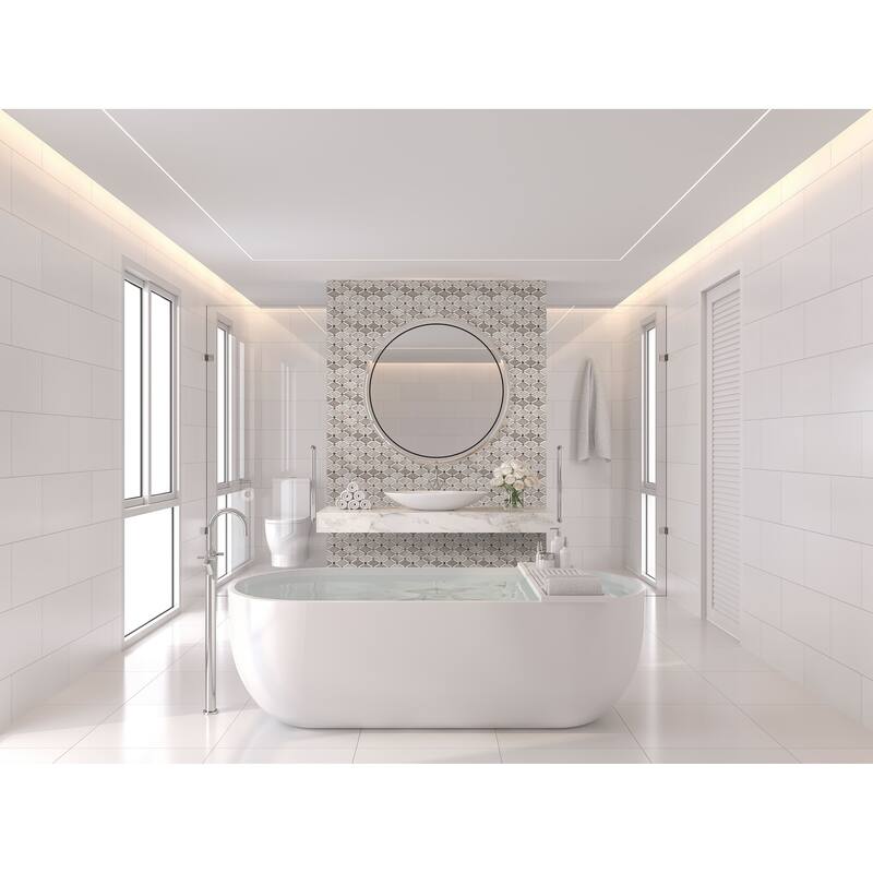 The Tile Life Santorini Diamante 13.75x13.88 Wooden White Marble Backsplash Wall Tile