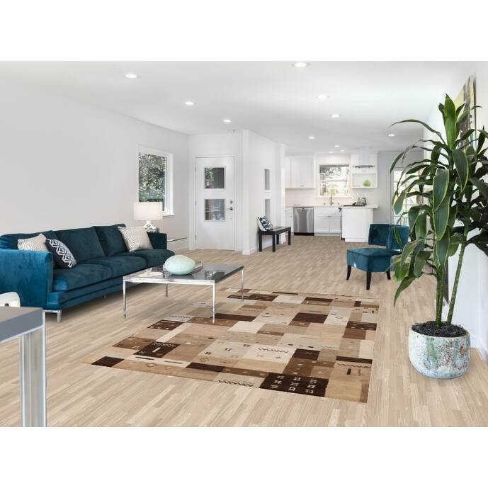 Tribal Geometric Gabbeh Indian Area Rug Brown Handmade Wool Carpet - 5'3" x 7'7"