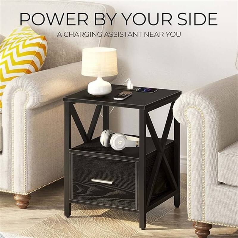 Nightstand with Power Outlet and USB Ports