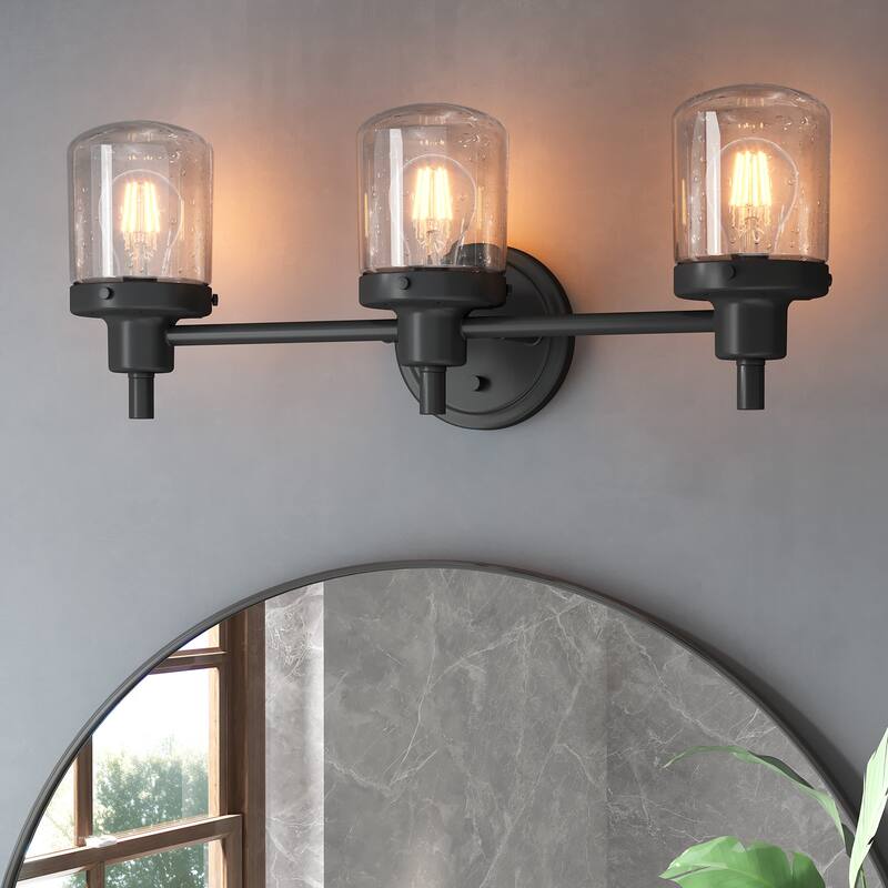 3-Light Bathroom Vanity Light with Seeded Glass Shades - 19.7'' W × 5.9'' D × 7.5'' H