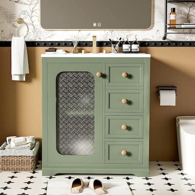 30" Bathroom Vanity Cabinet Set with Undermount Ceramic Vessel Sink Combo