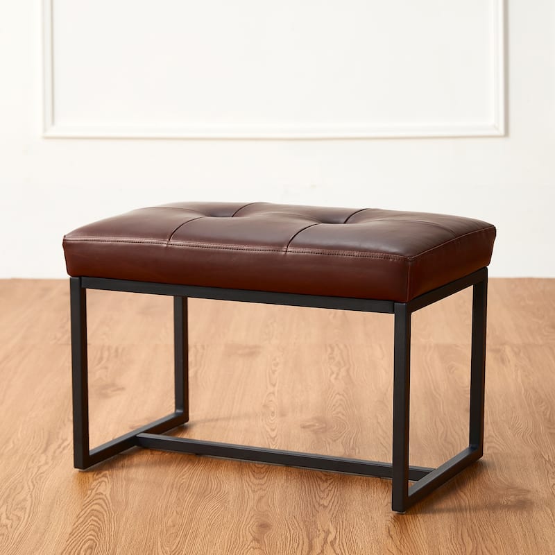 Glitzhome 24"W Modern PU Leather Button-tufted Ottoman Foot Stool