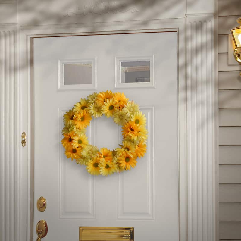 National Tree Company 19 inch Artificial Spring Wreath with Yellow Cosmos Flowers, Realistic Floral Decoration for Front Door