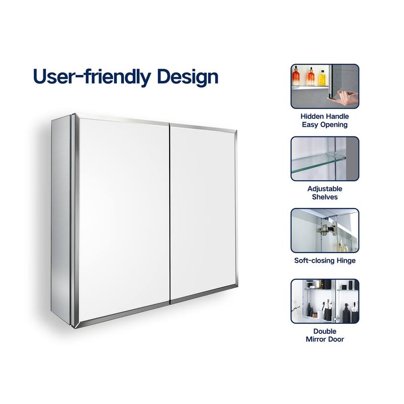 30" x 26" Rectangular Aluminum Medicine Cabinet with Mirror - 30" x 26"