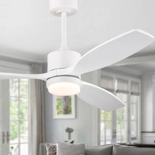 52-inch White on White Solid Wood and Metal Lighted Ceiling Fan LED