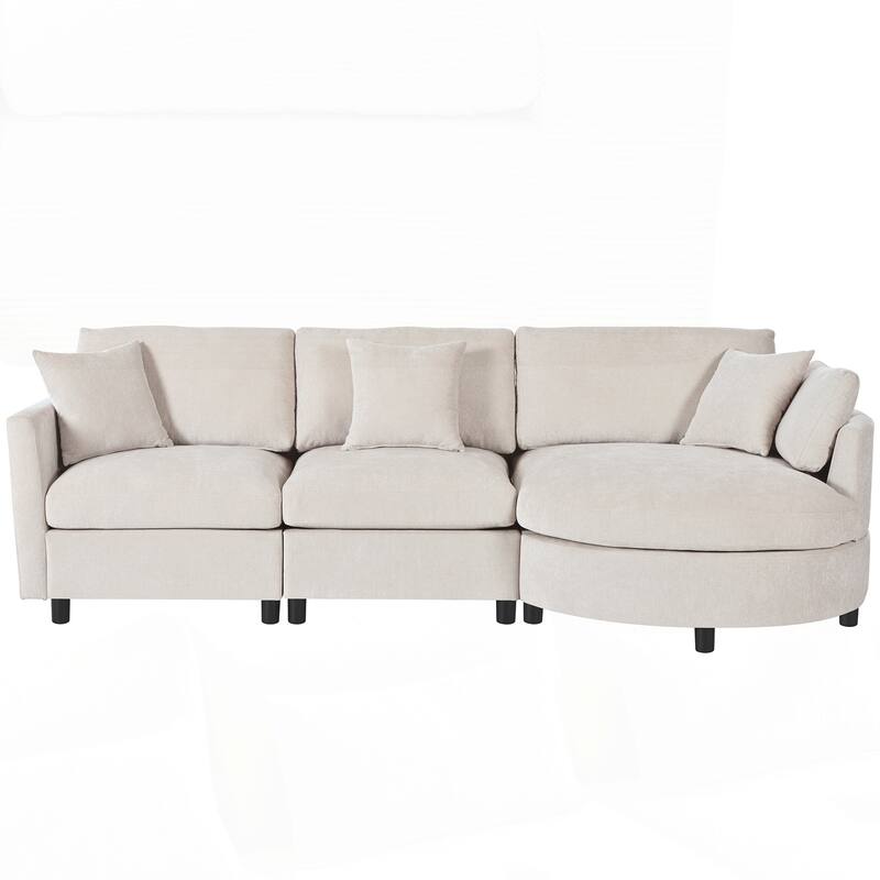 3-Piece Sectional Sofa with Curved Chaise and 3 Throw Pillows - Perfect for Living Rooms, Offices