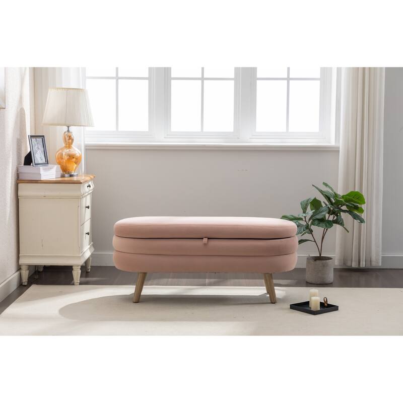 Upholstered Storage Bench with Wooden Legs