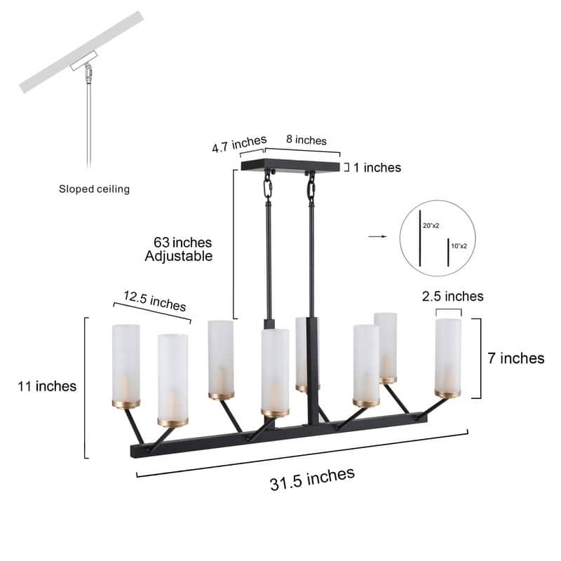Kayna Modern 8-Light Black Gold 31.5" Linear Island Lights Glass Chandelier for Dining Room