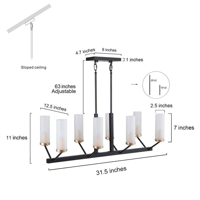 Kayna Modern 8-Light Black Gold 31.5" Linear Island Lights Glass Chandelier for Dining Room