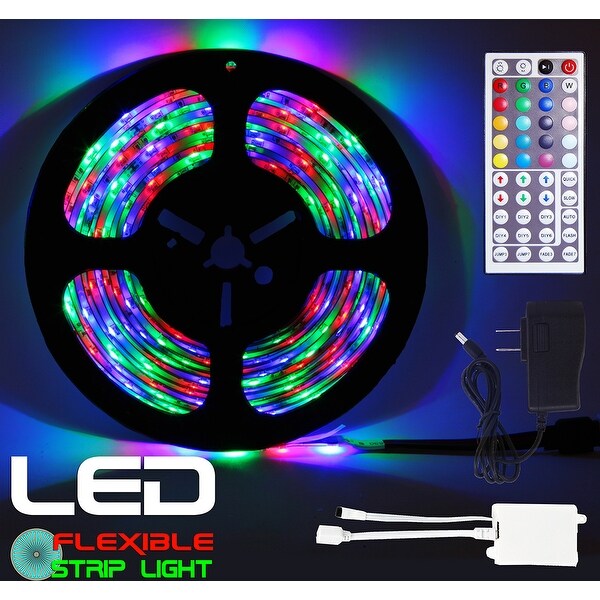 Techno Earth 16.4 Feet 5M 5 Meter SMD RGB 3528 Waterproof IP65 LED Strip light 300 LED + 44 Key Remote + 12V Supply Power
