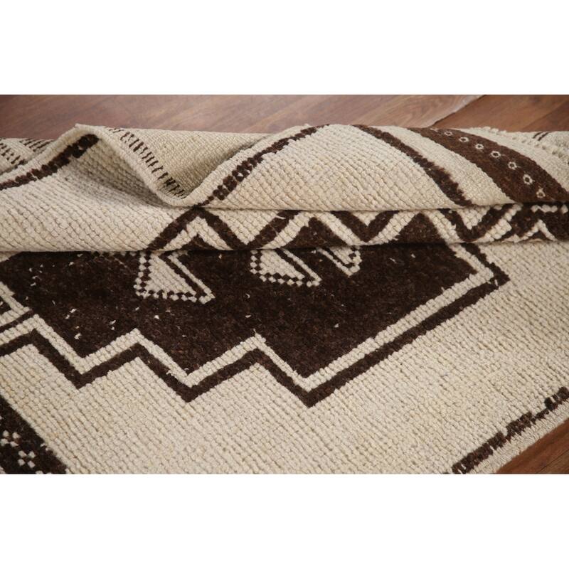 Anatolian Turkish Runner Rug Handmade Beige Tribal Wool Carpet - 3'5"x 12'3"