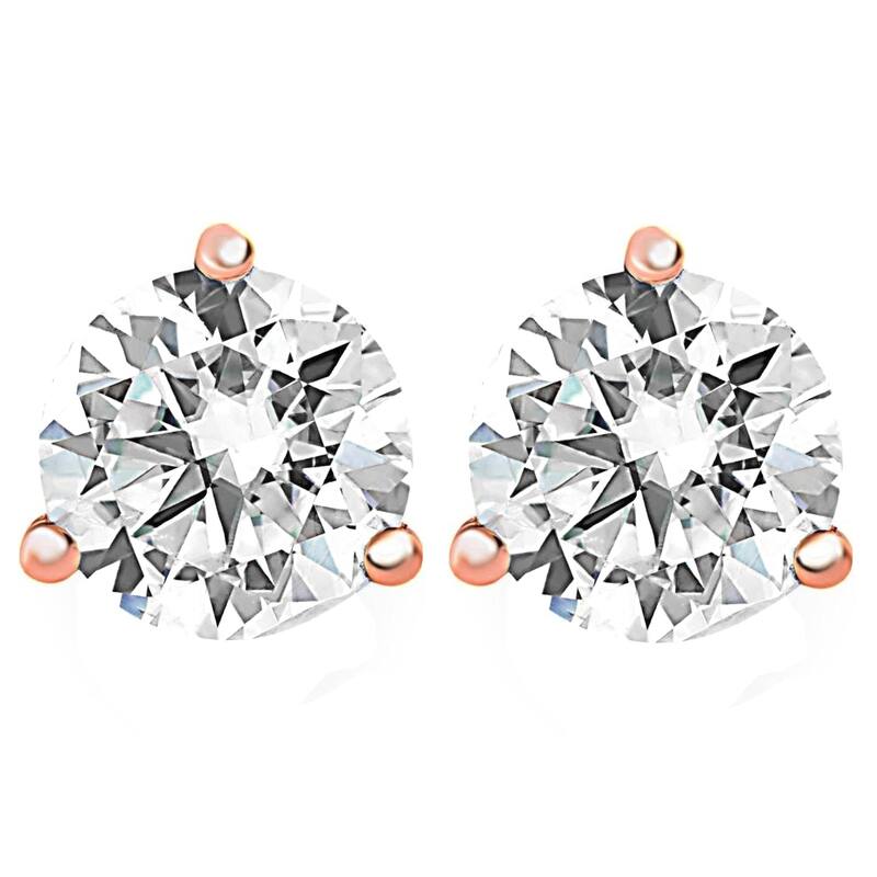 2 Carat Round Diamond Martini Studs Rose Gold Enhanced