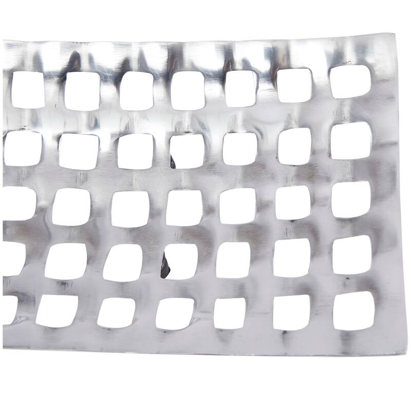 Aluminum Metal Tray with Grid Design - Set of 2 Silver - Roche River Decor - 9"W x 24"L x 3"H