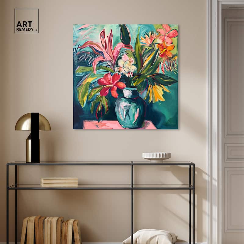 Art Remedy Vase Of Bright Tropical Flowers Gallery Wrapped Flowers In Vase Paintings