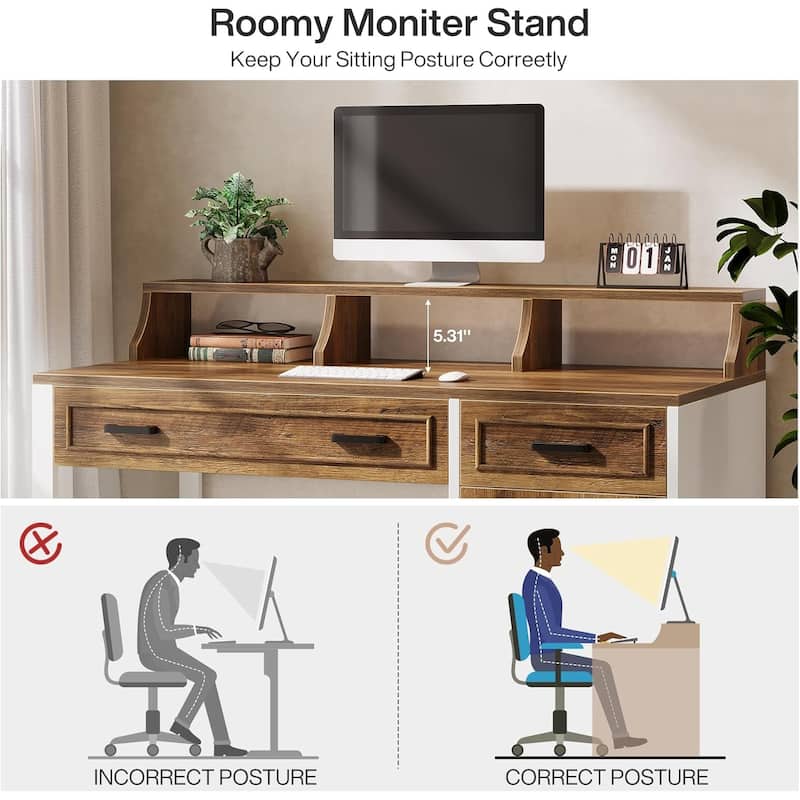 47 Inches Computer Desk with Drawers and Hutch, Executive Office Desk