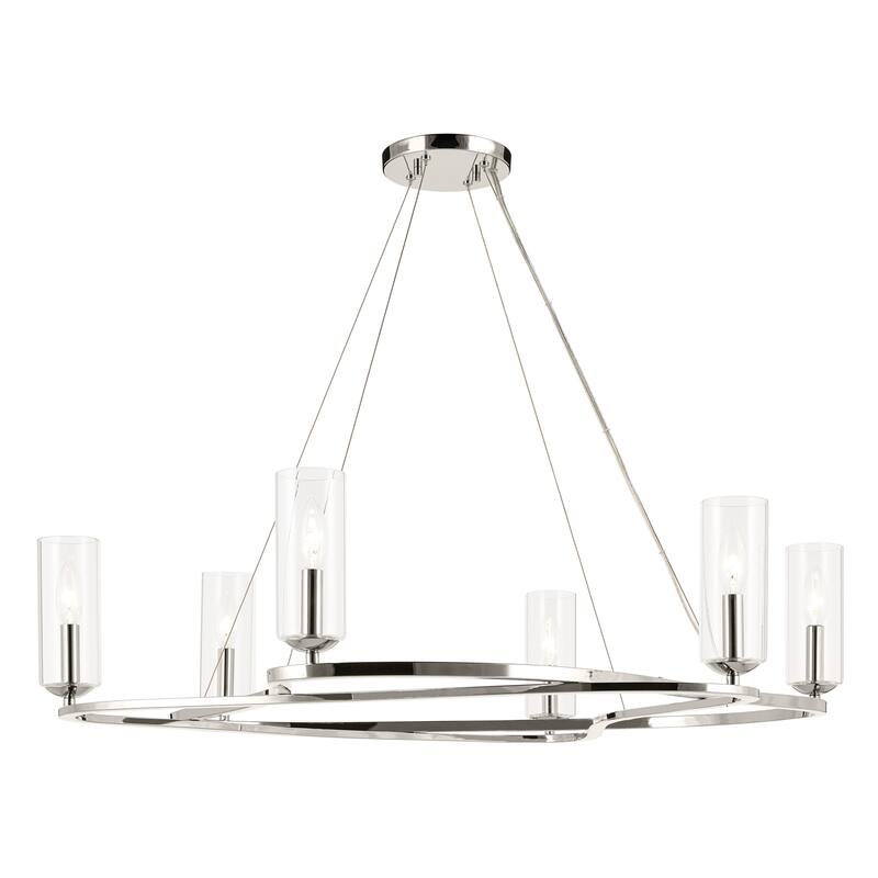 Harpin 37.75 Inch 6 Light Chandelier with Clear Glass in Polished Nickel