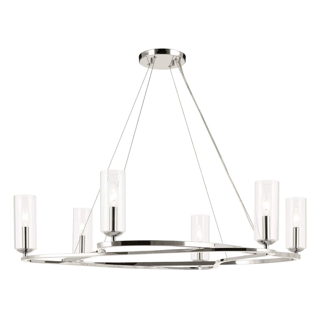 Harpin 37.75 Inch 6 Light Chandelier with Clear Glass in Polished Nickel