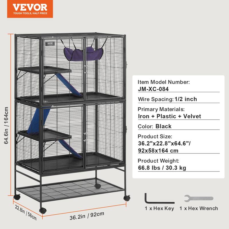 Rolling Metal Ferret Cage Small Animal Cage for Pet Rats, Hamster, Guinea Pig, Chinchilla, Squirrel, Hedgehogs, Bunny