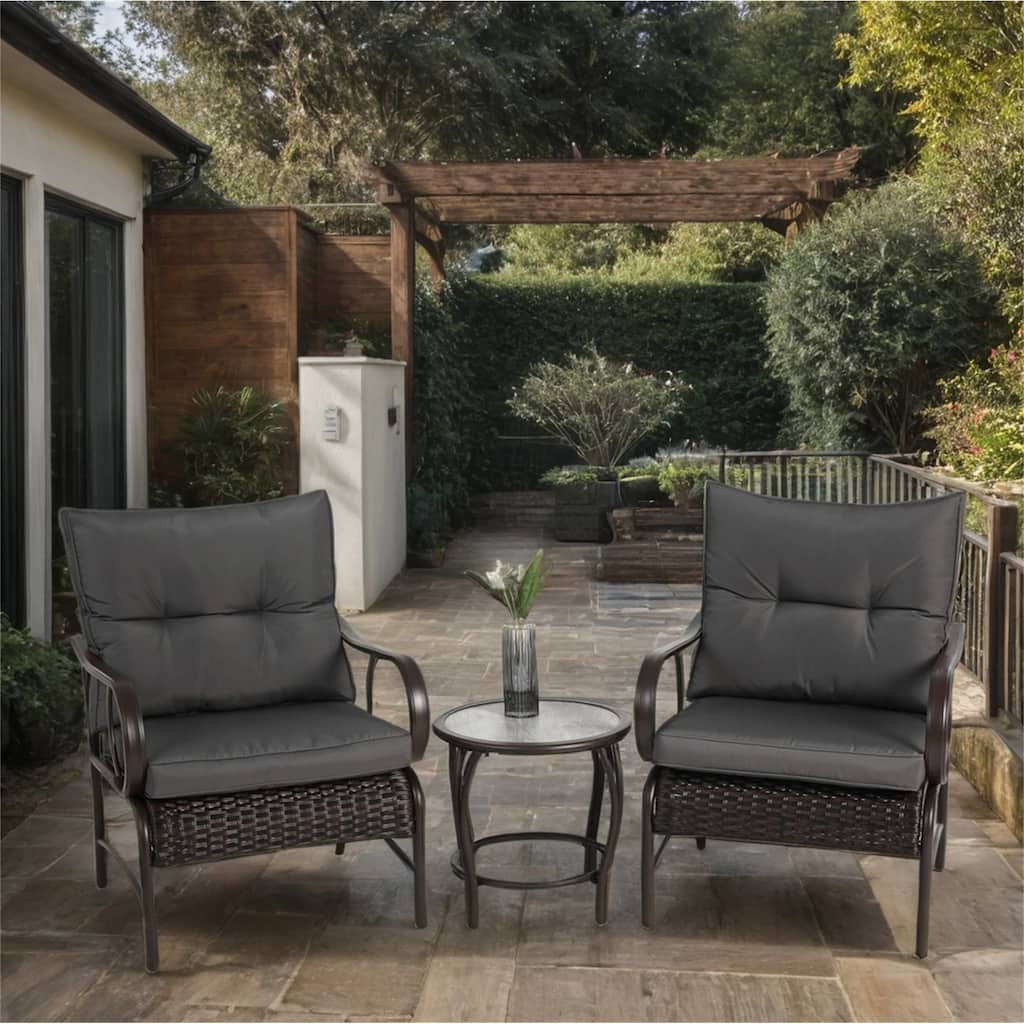 Outdoor Rattan Wicker Conversation Sets with Coffee Table (Set of 3)
