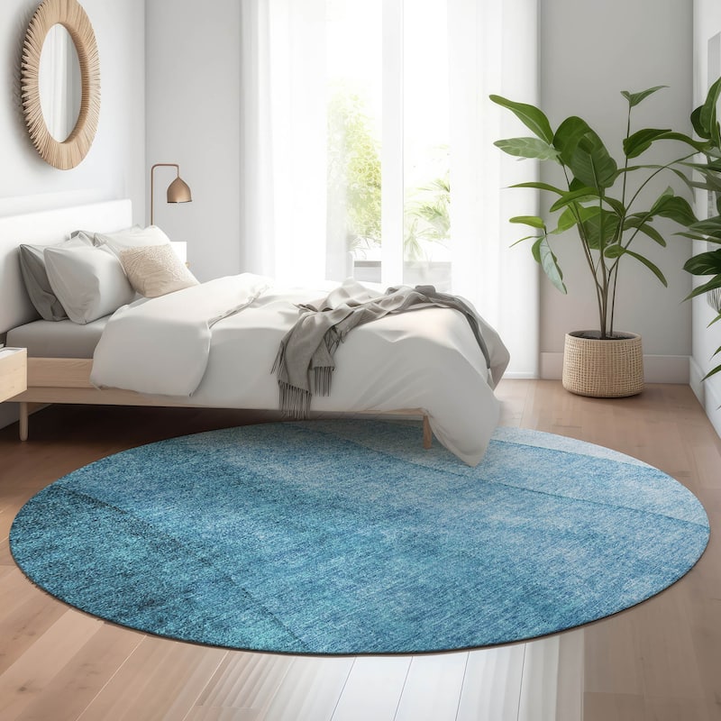 Premium Washable Super Soft Ombre Stripes Mayfield Rug - Teal - 8' x 8' - Round