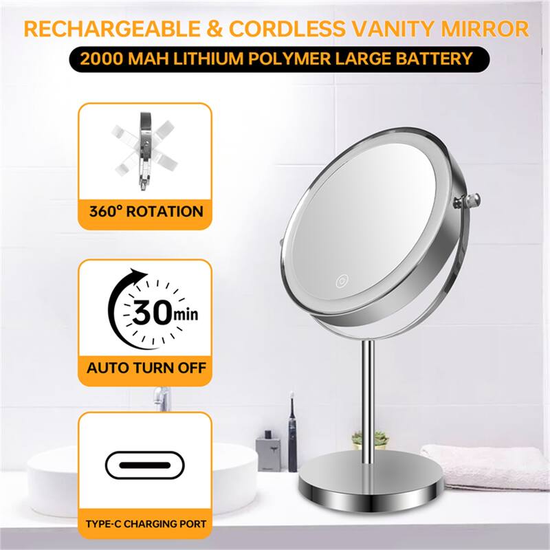 1X/10X 360 Rotation Makeup Mirror w/ Lights and 3 Color Lighting Dimmable