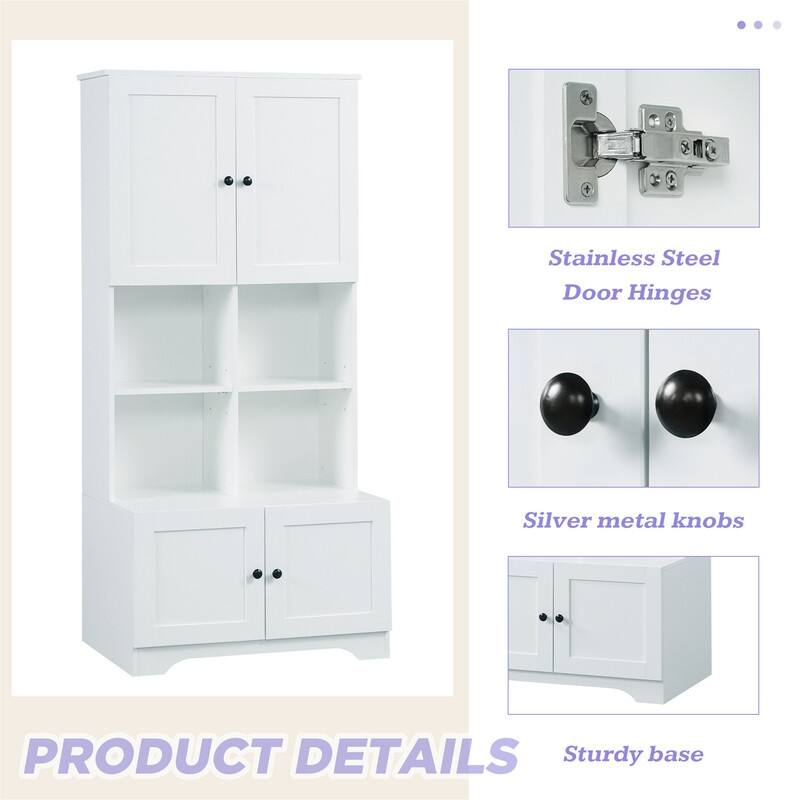 Tall Bathroom Storage Cabinet with 4 Doors, Freestanding Bathroom Storage Unit Floor Cabinet w/Adjustable Shelves & Open Storage