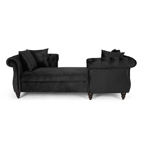 Houck Modern Glam Tufted Velvet Tete-a-Tete Chaise Lounge with Accent Pillows by Christopher Knight Home