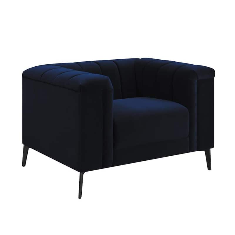 Matte Velvet Tuxedo Arm Chair, Navy Blue