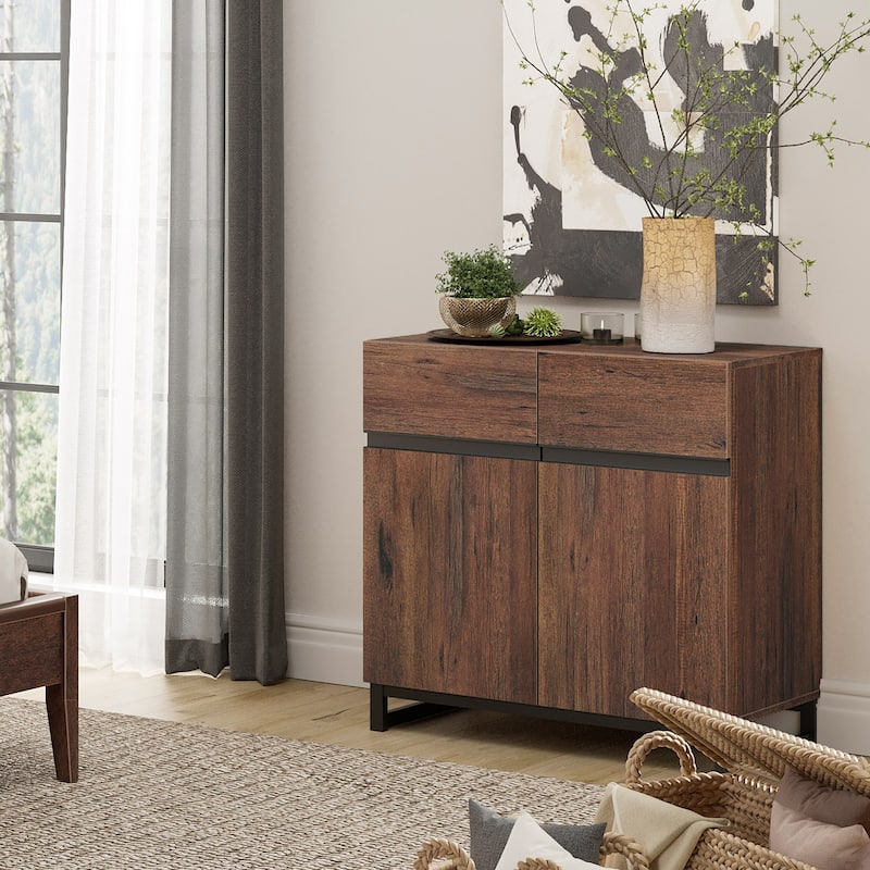 WAMPAT Storage Cabinet, Modern Sideboard with Adjustable Shelf and Metal Base
