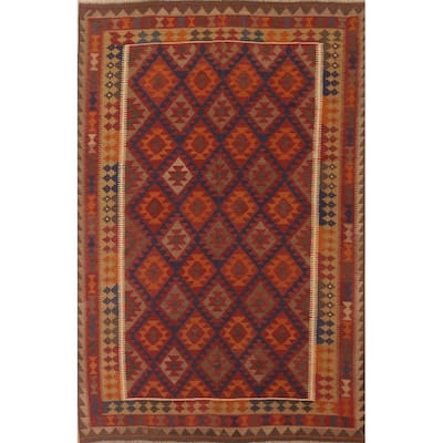 Multi-Color Kilim Oriental Area Rug Hand-woven Reversible Wool Carpet - 7'0" x 9'7"