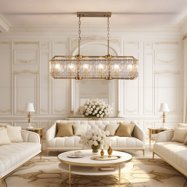 40 in. Linear Modern Crystal Chandeliers 16 Light Brass Gold Rectangular Chandelier for Dining Living Room Kitchen Island