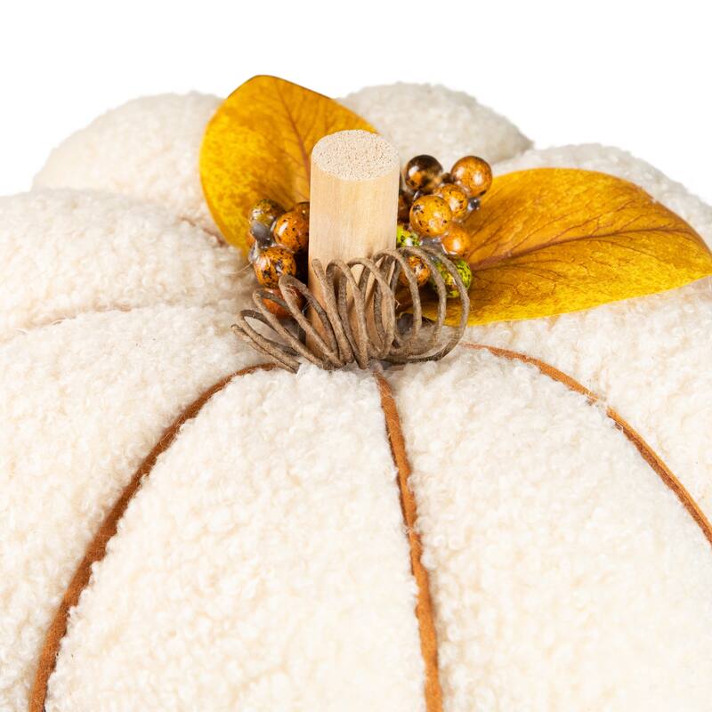 Large Plush Pumpkin Fall Harvest Decoration - 7.5" - Cream and Yellow