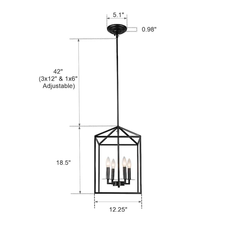 4-Light Cage Open Frame Pendant Lamp - Black