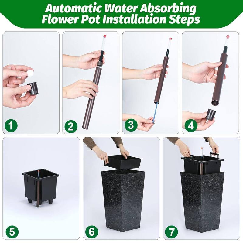 2PCS Garden Decor 21.7" Tall Indoor Outdoor Planters with Water Level Monitor