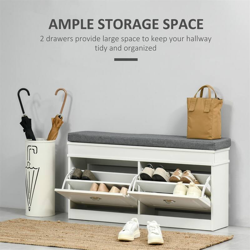 Modern Shoe Rack Bench with Drawers and Adjustable Shelf