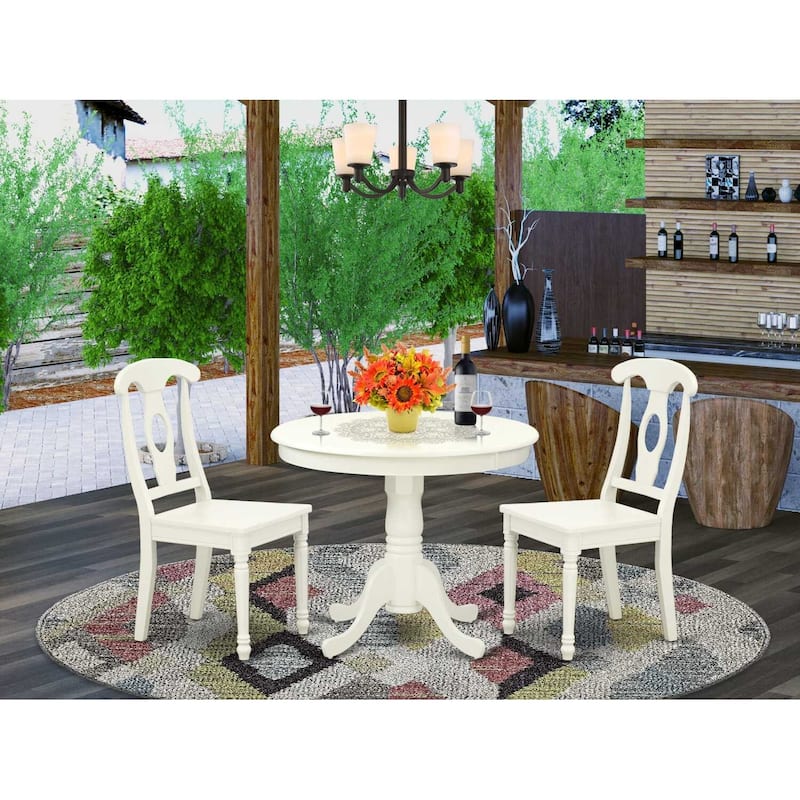 Medieval Round Table Set - 36 Inch Table with 2 Chairs - Dark Wood Finish - Traditional Dining Room Furniture