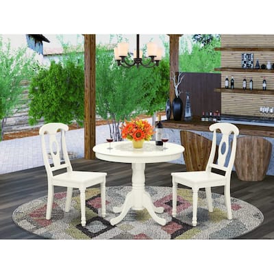 Medieval Round Table Set - 36 Inch Table with 2 Chairs - Dark Wood Finish - Traditional Dining Room Furniture