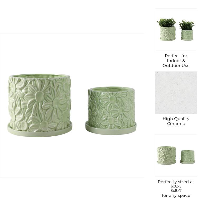 Ceramic Daisy Flower Planter (Set of 2) - 6"