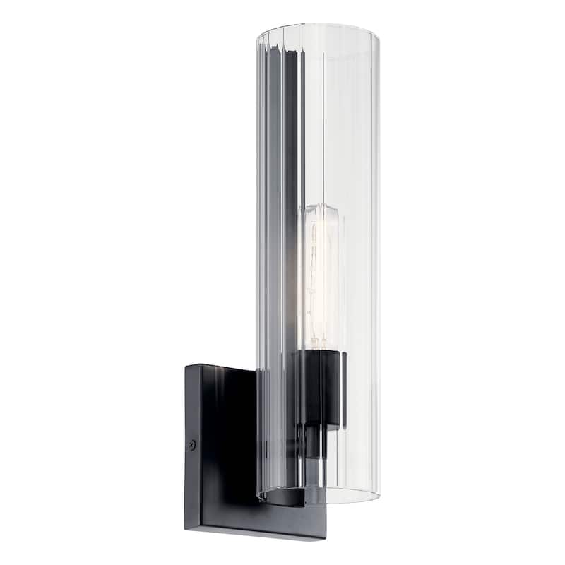 Jemsa 14 in. 1-Light Wall Sconce with Clear Fluted Glass Shade