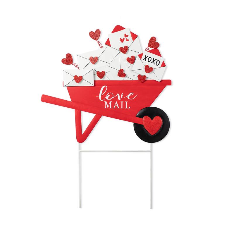 Glitzhome 24"H Valentine's Metal LOVE Mail Wagon Yard Stake