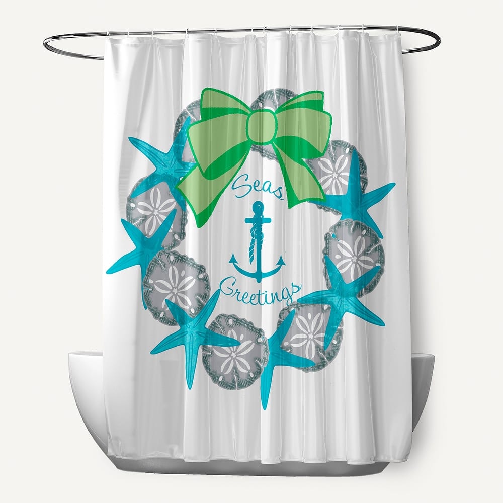 Seas and Greetings Wreath Shower Curtain