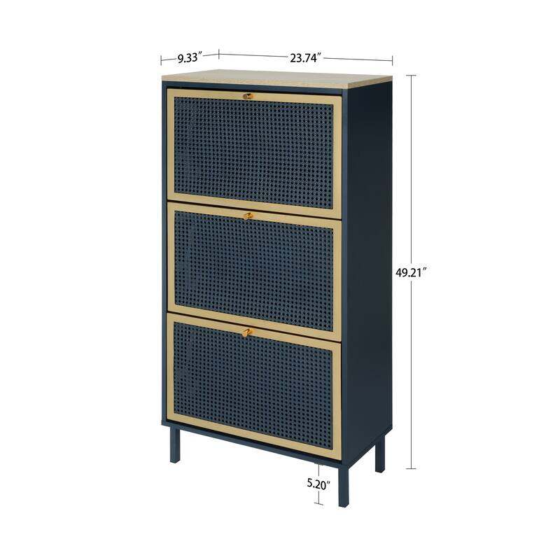 3 Metal Door Shoe Rack, Freestanding Modern Shoe Storage Cabinet, Metal rattan, for Entryway