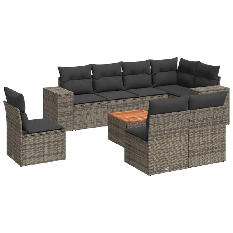 vidaXL Patio Sofa Set with Cushions Outdoor Furniture 9 Piece Poly Rattan - 21.7 x 21.7 x 14.6